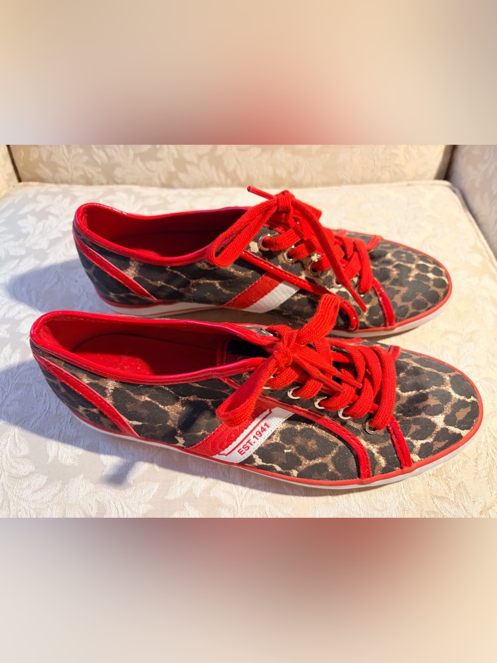 COACH Leopard-Print Sneakers with Red Trim - Picture 2 of 4